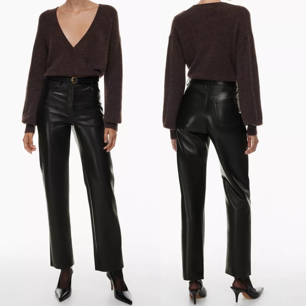 Aritzia Melina‎ Black Vegan Leather Pants High Rise Glossy Size 0 Biker Glossy